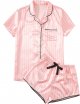 Women's Satin Sleepwear Short Sleeve Button Shirt and Shorts Pajama